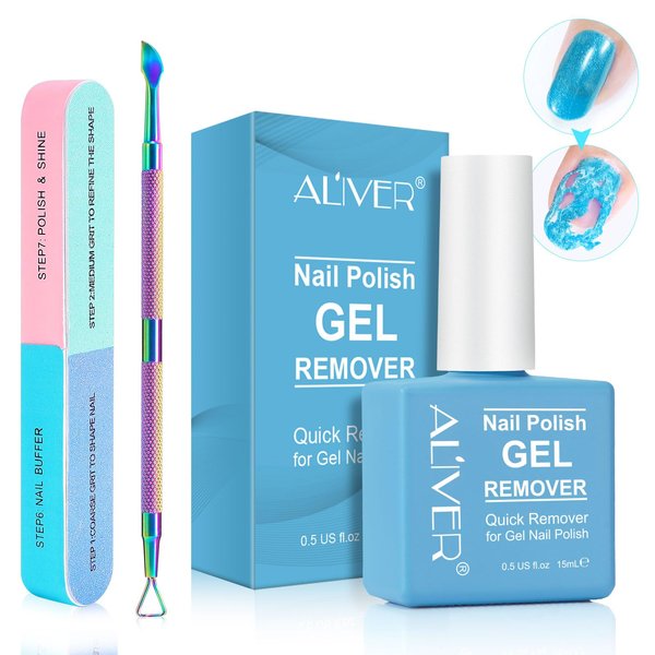 ATOANY Gel Nail Polish Remover 0.5 Fl Oz with Nail File & Nail Polish Scraper, Professional Gel Polish Remover for Nails, Easily & Quickly Remove Nail Polish in 3-5 Minutes, Doesn't Hurt Nails
