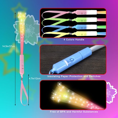 JSronms 48 PCS Fiber Optic Wand,Glow Fiber Optic Wands,Glow in The Dark Party,Glow Wands led Light up Party Favors for Wedding,neon Party,New Year Party Favors,Halloween,Christmas,Bar DJ