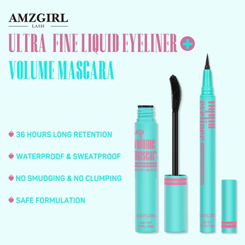 Lash Mascara Eyeliner Eye Makeup Set,Black Waterproof Mascara,Long Lasting Eye Liner Pencil,Quick Drying Mascara Eye Liner Eye Makeup Set Cosmetic Kit by AMZGlRL,1 Kit