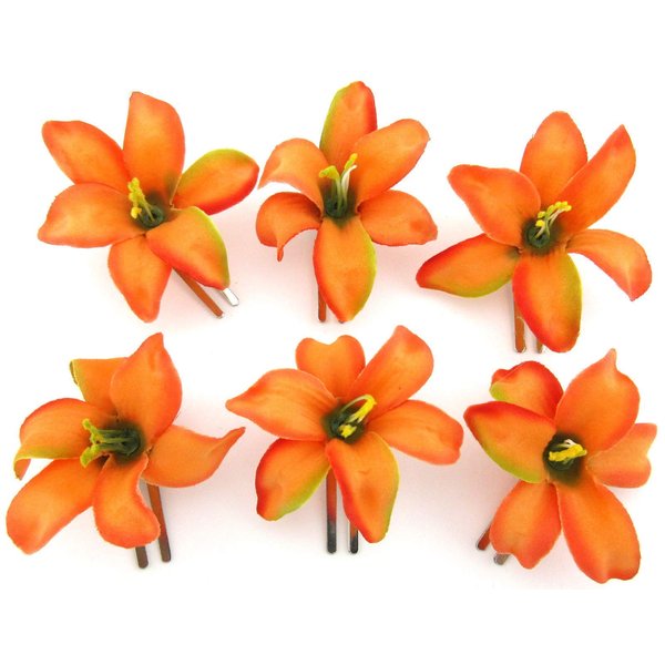 6 pc. lot 2.5 Inch Tropical Orange Lily Silk Flower Hair Clip