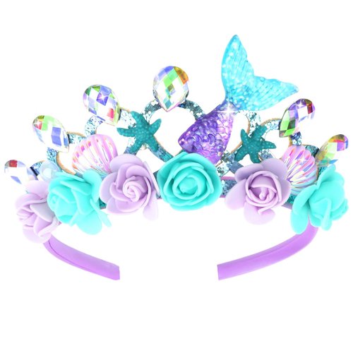 BAHABY Mermaid Crown for Girls Little Mermaid Birthday Decorations Mermaid Tail Tiaras for Women Girls Mermaid Costume Princess Flower Crown