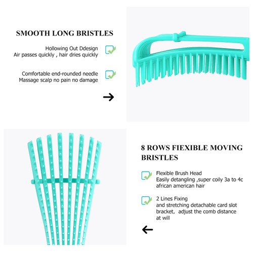 Detangling Hair Brush, Detangling brush for Adults and Kids, Comb Set for Kinky Curly Coily and Wavy Hair, For Wet and Dry Hair, Afro American Type 3a-4c, Comfortable Grip, Easy to Clean(Pinkgreen)