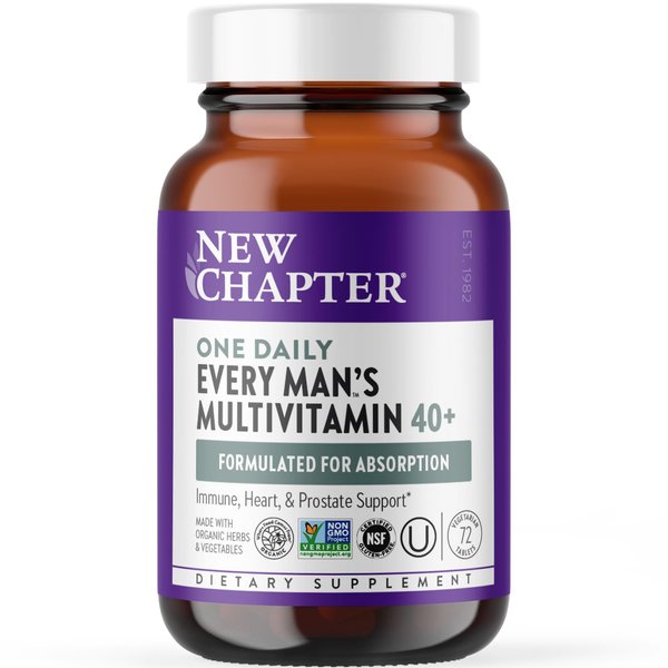 New Chapter Men's Multivitamin 40 Plus for Energy, Heart, Prostate + Immune Support with Fermented Nutrients - Every Man's One Daily 40+, Made with Organic Vegetables & Herbs, Non-GMO - 72 ct