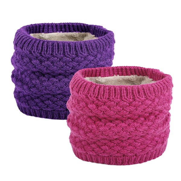 EPEIUS Kids Girls/Boys Winter Knitted Infinity Scarf Children Warm Soft Polar Fleece Neck Warmer 2 Pairs Pack,Magenta and Purple,One Size