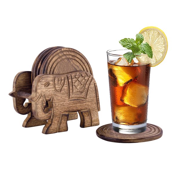 Divit Coasters Wooden for Drinks, Eco-Friendly, Absorbent, Antique Look Handcrafted Coasters (Elephant)