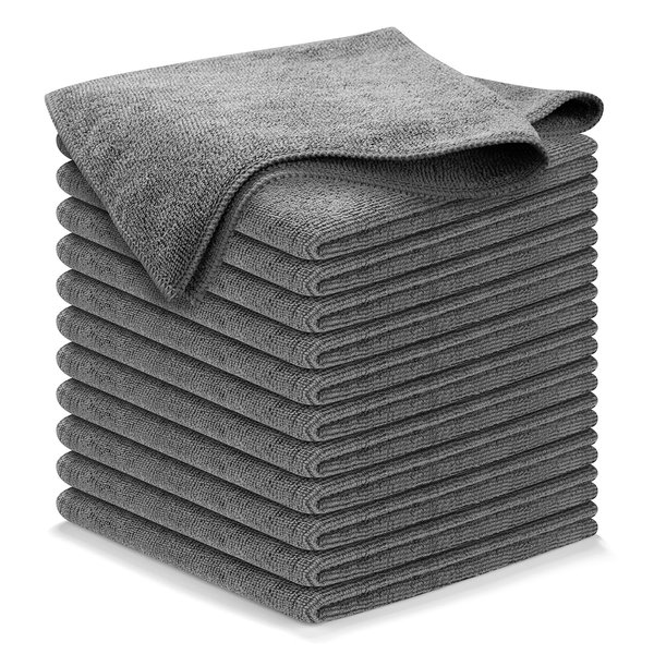 USANOOKS Microfiber Cleaning Cloth Grey - 12 Packs 12.5"x12.5" - High Performance - 1200 Washes, Ultra Absorbent Towels Weave Grime & Liquid for Streak-Free Mirror Shine - Car Washing Cloth