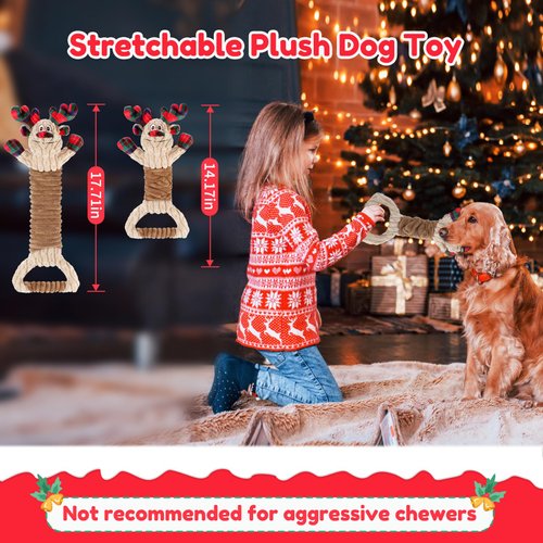 BWOGUE Christmas Dog Squeaky Toys, Stuffed Dog Chew Toy with Squeaker and Crinkle Paper for Teeth Cleaning for Small Medium Dogs and Puppy