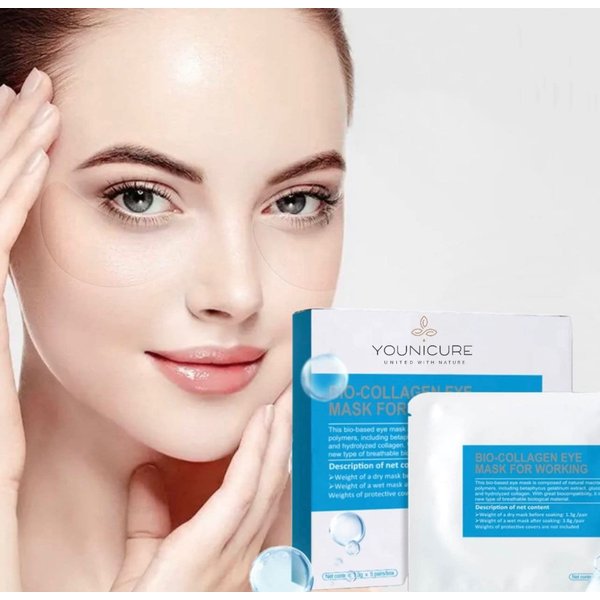 YOUNICURE UNITED WITH NATURE BIO-COLLAGEN EYE MASK, Anti Aging Eye Mask, Targets Wrinkles, Dark Circles, Eye Fatique, 5 Pairs
