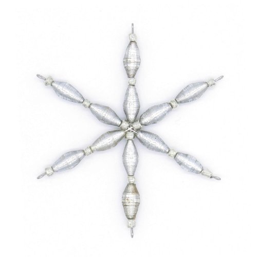 Handmade Silver Star Ornament – Beaded Christmas Decoration Made from Recycled Paper by Outreach Uganda | Unique Eco-Friendly Holiday Ornament for Tree & Home Décor