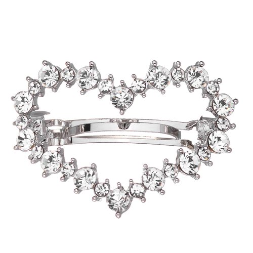 Lux Accessories Women's Silver Heart Shape Clear Rhinestones Hair Clip 1 piece