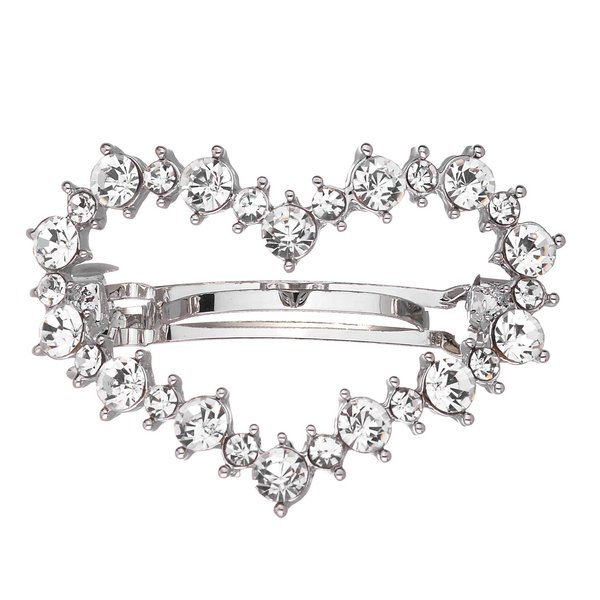 Lux Accessories Women's Silver Heart Shape Clear Rhinestones Hair Clip 1 piece