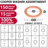 Toolwiz 150PCS 15 Sizes Copper Metric Sealing Washers Assortment Set Flat Ring Sump Plug Oil Seal Gasket Sealing Washers Crush Washer Assortment M5/6/7/8/10/10.5/11/12/12.5/14/15/16/16.5/17.5