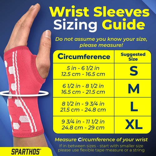 Sparthos Wrist Support Sleeves (Pair) – Compression Wrist Brace for Men and Women - Carpal Tunnel Tendonitis Arthritis Pain Relief Wrist Pain Strains Sprains Bursitis Improve Circulation (Pink-L)