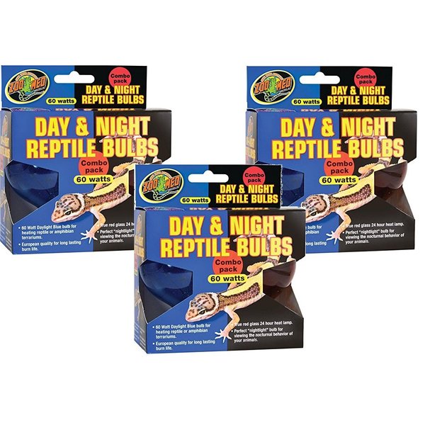 (3 Packages ) Zoo Med Day and Night Reptile 60 Watt Bulbs, Combo Pack