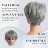 LEOSA Silver Ombre Gray Layered Bob Wigs Pixie Cut wig for Women Short Grey Straight Pixie Cut Wigs Gray Highlight Gray Hair Wigs Shaggy Wig Natural Looking Daily Use
