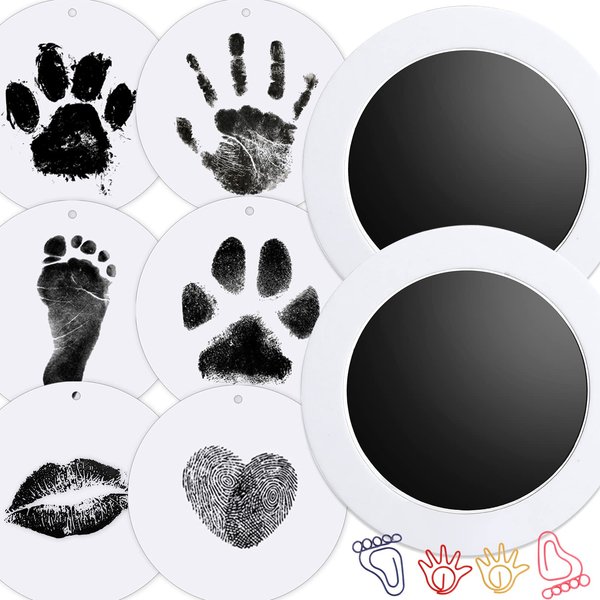 Ink Pad for Baby Hand and Footprints, 2Pcs Clean Touch Ink Pads with 6 Imprint Cards, Dog Paw Print Kit, Doesn’t Touch Skin, Inkless Print Kit Safe Non-Toxic for Newborn Baby, Family Keepsake