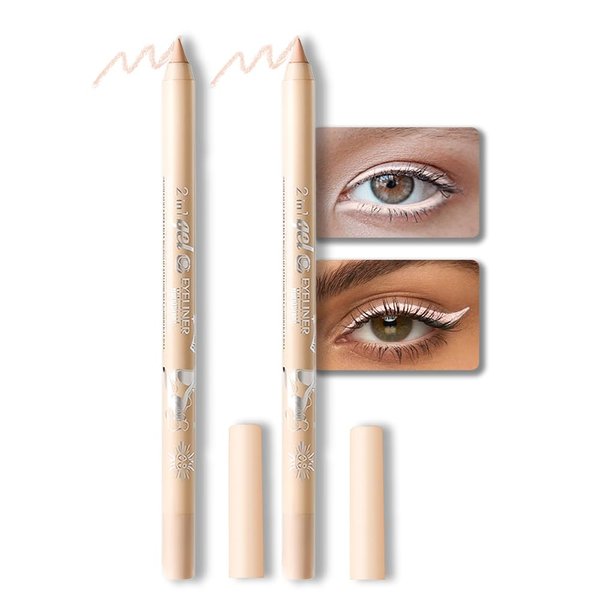 Kaely 2Pcs Nude Pencil Eyeliner,Sharpenable Multi-Use Gel Eyeliner Pencil,Waterproof Smudge proof Eye Liner Pen,Long Lasting Smooth Eye Makeup,delineador de ojos contra el agua,03+03
