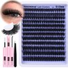 TOOCHUNAG Lash Extension Kit 12-22mm Fluffy Eyelash Extension Kit 100D Thick Volume Lash Clusters Kit D Curl Wispy Cluster Lashes Individual with Lash Bond and Seal and Tweezers