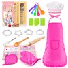 Toyze Gifts for 3-8 Year Old Girls, Kids Apron for Girls Kids Cooking Set, Toddler Apron for Kids Chef Hat and Apron, Toys for 3-12 Year Old Girls 20Pcs Pink- with Cookbook