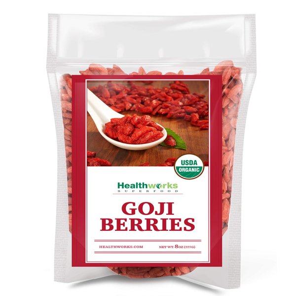 Healthworks Raw Goji Berries (8 Ounces) | Certified Organic & Sun-Dried | Keto, Vegan & Non-GMO | Baking, Teas & Smoothies | Antioxidant Superfood