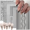 6 Sheets Black French Tip Nail Stickers Smiling Waves Line Nail Art Stickers Black White Line Nail Design Supplies Self-Adhesive Nail Decals for Women DIY Nail Decoration Accessories