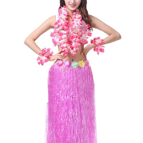 Hawaiian Leis Luau Tropical Headband Flower Crown Wreath Headpiece Wristbands Women Thicker Necklace Bracelets Hair Band For Summer Beach Vacation Pool Party Decorations Favors Supplies Set Rose