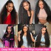 22 Inch Lace Front Wigs Human Hair 13X6 Deep Wave Lace Front Wigs Human Hair Pre Plucked Glueless HD Lace Front Wigs 200 Density Deep Curly Lace Frontal Wigs Human Hair for Women Natural Color