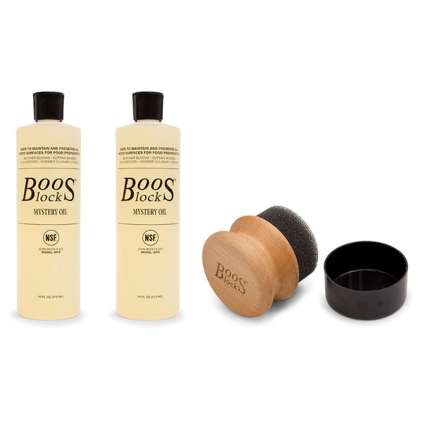 John Boos 2-Piece Boos Block Charcuterie Board and Wood Cutting Board Care and Maintenance Set, 32-Ounce Mystery Oil (2-pack) and Applicator
