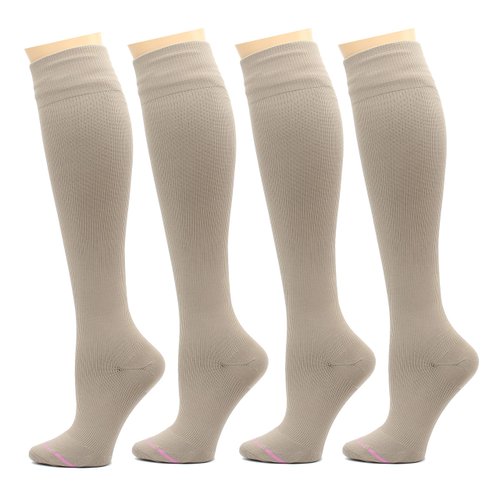 Dr. Motion 4 Pairs Pack Women's Graduated Compression Knee High Socks (Solid All Beige)