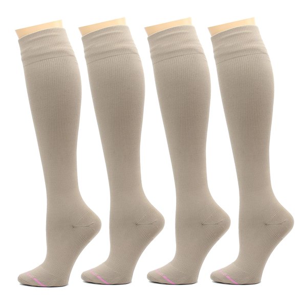 Dr. Motion 4 Pairs Pack Women's Graduated Compression Knee High Socks (Solid All Beige)