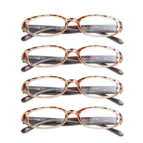 VisionGlobal 4 Pairs Reading Glasses with Spring Hinge, Blue Light Blocking Glasses for Women/Men (Tortoise,+3.50 Magnification)4 Count (Pack of 1)