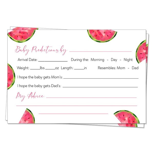 Watermelon Baby Shower Prediction Cards Predictions For Baby Prediction About Baby Cards Sprinkle Girls Melon BBQ BabyQ Pool Party Summer Soiree Activities Games (24 count)