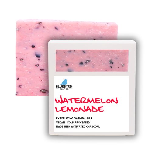 BLUEBYRD Soap Co. Watermelon Lemonade Soap Bar | Handmade Bar Soap for Kids - Natural Ingredients, Kaolin Clay, Oatmeal, Aloe Vera, & Activated Charcoal | Fun Scented Bath Soaps for Teens (Watermelon)