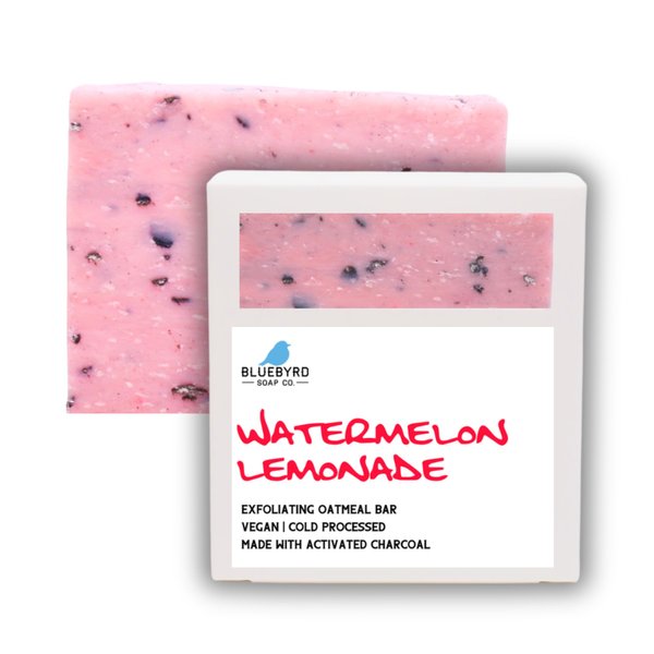 BLUEBYRD Soap Co. Watermelon Lemonade Soap Bar | Handmade Bar Soap for Kids - Natural Ingredients, Kaolin Clay, Oatmeal, Aloe Vera, & Activated Charcoal | Fun Scented Bath Soaps for Teens (Watermelon)
