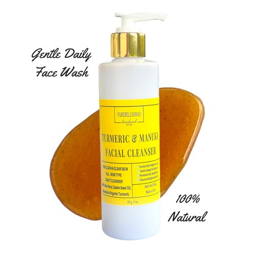 PureBellissimo All Natural Turmeric Manuka Face Wash with Aloe Vera - Facial Cleanser, Gently Removes Dirt and Oil, Without Drying, Turmeric Soap for Face, All Skin Type, 4oz
