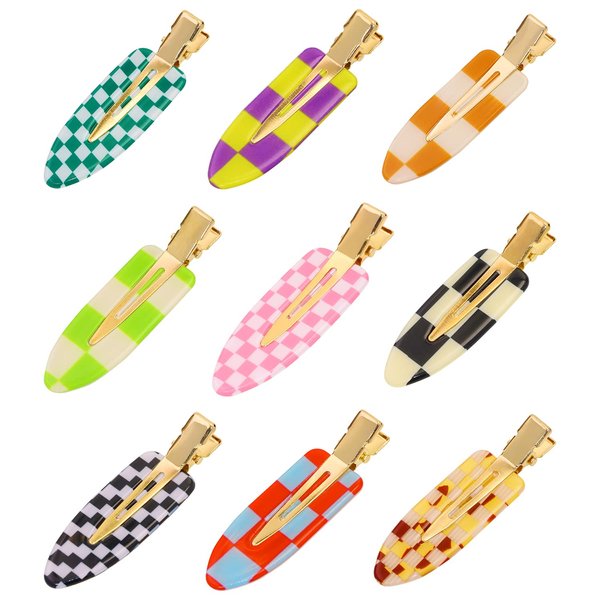 Mini Skater 9Pcs No Bend Hair Clips 2.36" Bang Seamless Hairpin No Crease Curl Pin Clip Duckbill Hair Barrette Accessories for Women Girls Hair Styling and Makeup Application,Checkerboard Style