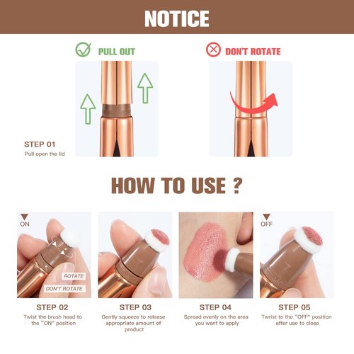MEICOLY Liquid Contour Beauty Wand,Cream Contour Stick with Cushion Applicator,Liquid Bronzer Stick for Women and Girl,Blendable Long Lasting Smoothly Silky Contour Makeup,Cruelty-free,Medium to Dark