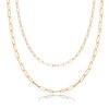 PAVOI Womens 14K Gold Plated Yellow Gold Layered Paperclip Necklace, Double Linked Paper Clip Design