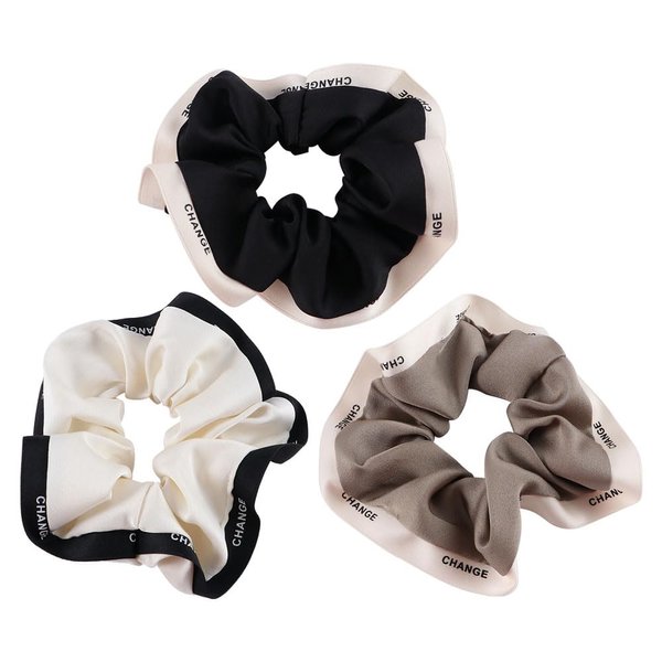 Pokinge 3pcs Elegant Silk Cloth Hair Scrunchies Soft Women Hoop Hair Rope Retro Temperament Hair Ties with Hair Rope Rubber Band for Women Lady Girl(Black/White/Green)