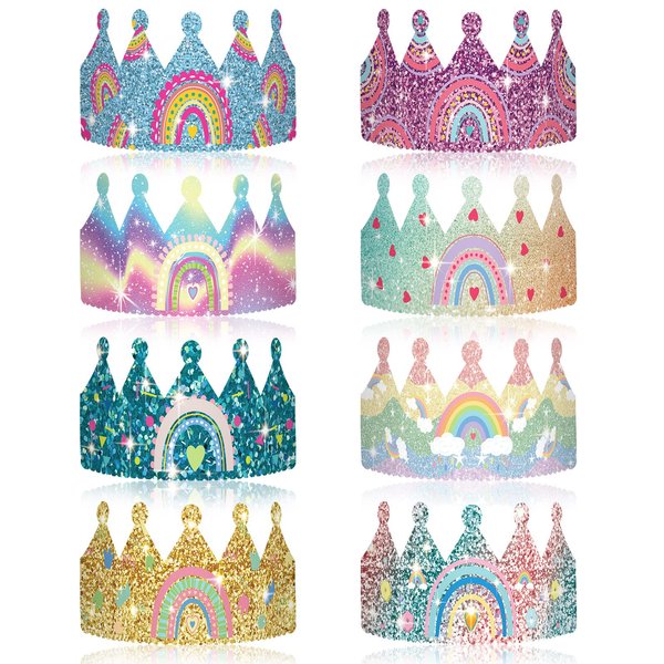 Kathfly Rainbow Birthday Party Hats Rainbow Crown Headbands for Kids Birthday, Event, Rainbow Theme Party Supplies (Glitter Style, 24 Pack)