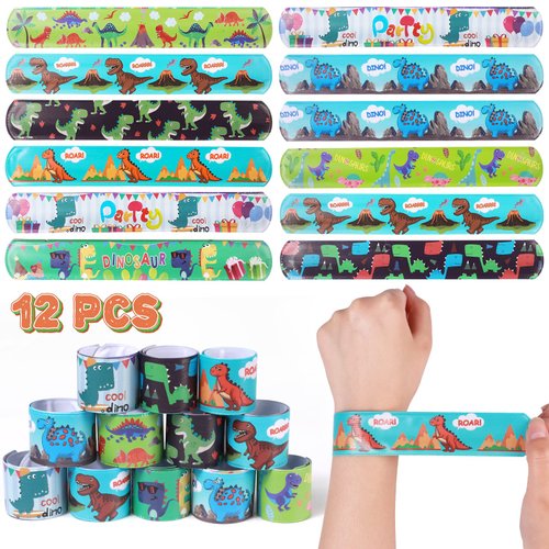Golray 48Pcs Dinosaur Party Favors Dino Tote Non-woven Bags Dinosaur Keychain Slap Bracelets Glow In Dark Tattoos for Boy Kids Dinosaur Themed Birthday Party Supplies Treat Gift Goodie Bag Fillers