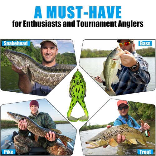 Top Water Bass Fishing Lures Kit, Soft Frog Upgraded Silicone Skin, Double Propellers Leg, 5 Connections Bigger Splash More Attractive, Freshwater Bait for Bass Snakehead Pike, 5 pcs