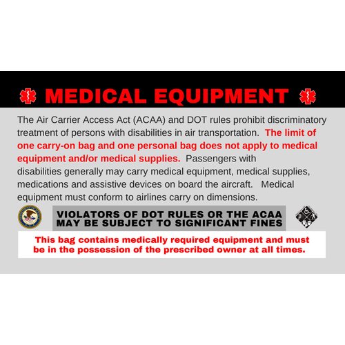 Oxygen Concentrator Medical Alert Equipment Luggage Tag - Handle with Care, DOT and ACAA regulations (MELT-118) Quantity (10)