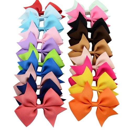 20pcs/lot Mutilcolor 4 inch Grosgrain Ribbon Hair Bows Girl Boutique Bow Baby Childs Handmade Diy Hairbows with Clip Kids Hair Accessories