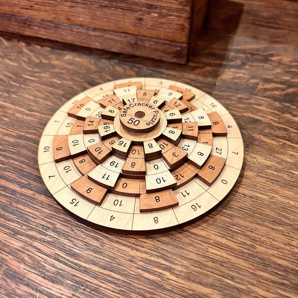 Safecracker 50 Hard Wooden Math Puzzle - Handmade Brain Teaser for Adults - Unique Gift - Made in USA