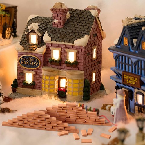 Woohome 262 PCS Mini Red Roof Tiles Mini Red Wall Bricks Set, DIY Materials Miniature Brick Scale Model Bricks and Miniature Tiles Roof Tiles Dollhouse Fake Tiles for Miniature House Buding
