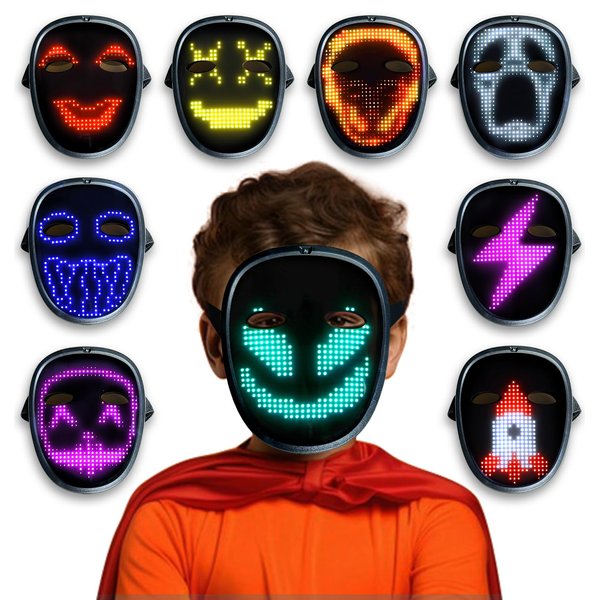 Mr.Pang Face Transforming LED Mask for Kids, Light up Mask with Gesture Sensing, Rechargeable Glow Up Mask for Halloween, Costume Party, Christmas, Birthday Party （3-9 Years Old