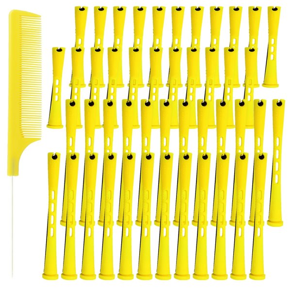 60 Pieces Perm Rods for Short Hair，2 Size Cold Wave Rods Plastic Perming Rods Hair Curling Rollers Heatless Curlers with Steel Pintail Comb