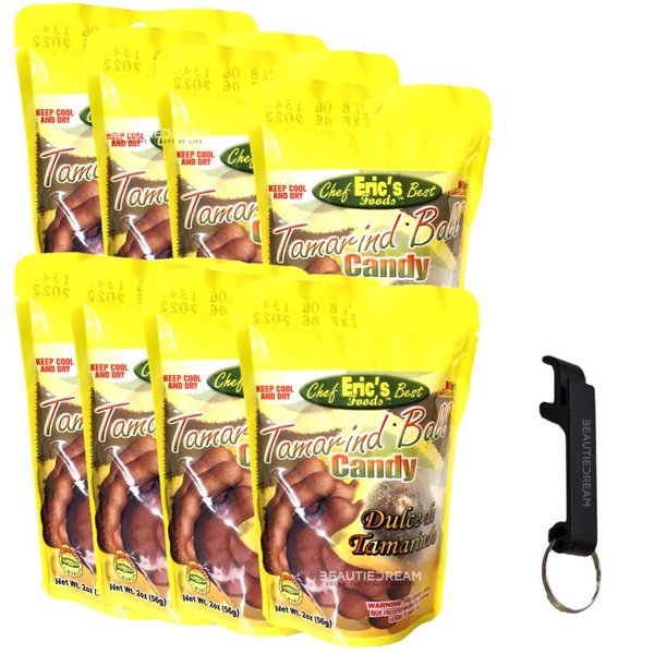 Chef Eric’s Tamarind Ball Candy (Dulce de Tamarindo) 2oz Pack of 8 Sealed with ODatzGood and Keychain Bottle Opener (Pack of 8)