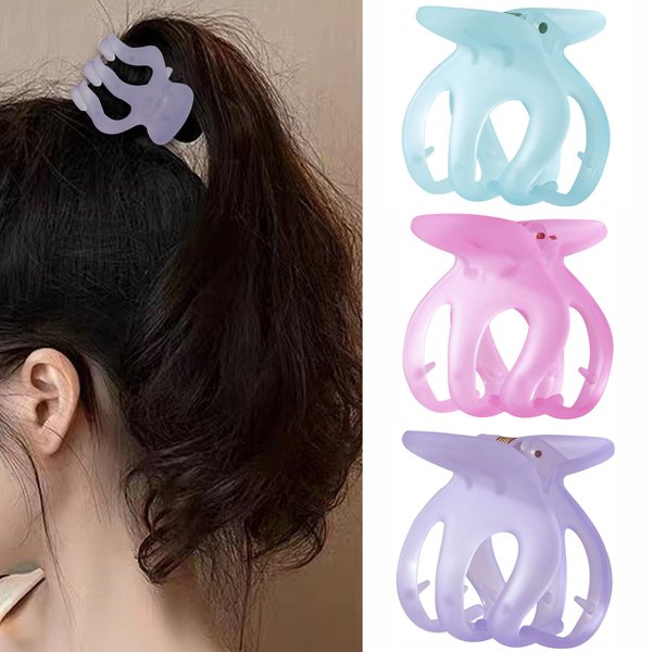 Kitiin Small Claw Clips Women High Ponytail holder Girls Cute Hair Clips for Thin Hair Partial Hair Jaw Clips for Bun Hair 3 Counts in Set Hair Styling Accessories (Colorful set)